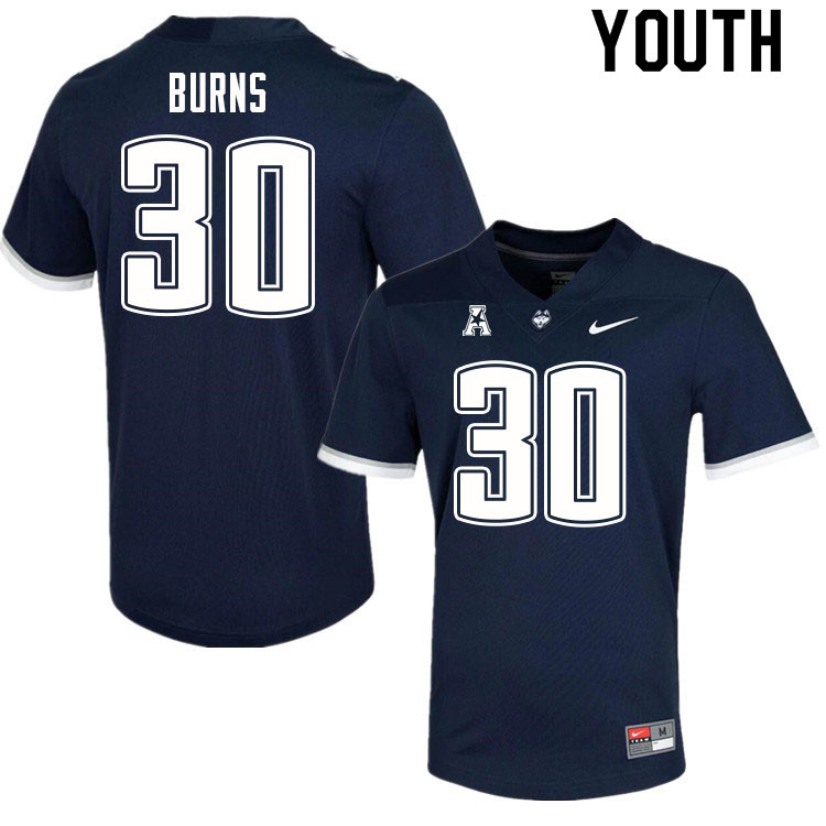 Youth #30 Robert Burns Uconn Huskies College Football Jerseys Sale-Navy - Click Image to Close